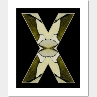 Letter X Monogram Initial Olive Green Pearl White Aesthetic Abstract Pattern Painting On Canvas Posters and Art